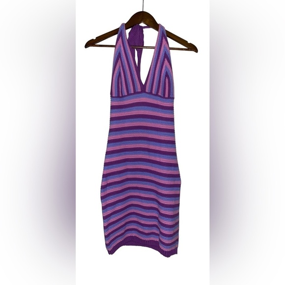 Wild Fable Women Crochet Halter Striped M Mini Dress Boho Hippie Whimsical - Picture 1 of 10